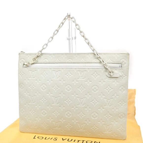 LOUIS VUITTON Pochette A4 Clutch Bag Monogram Taurillon White - Picture 1 of 16